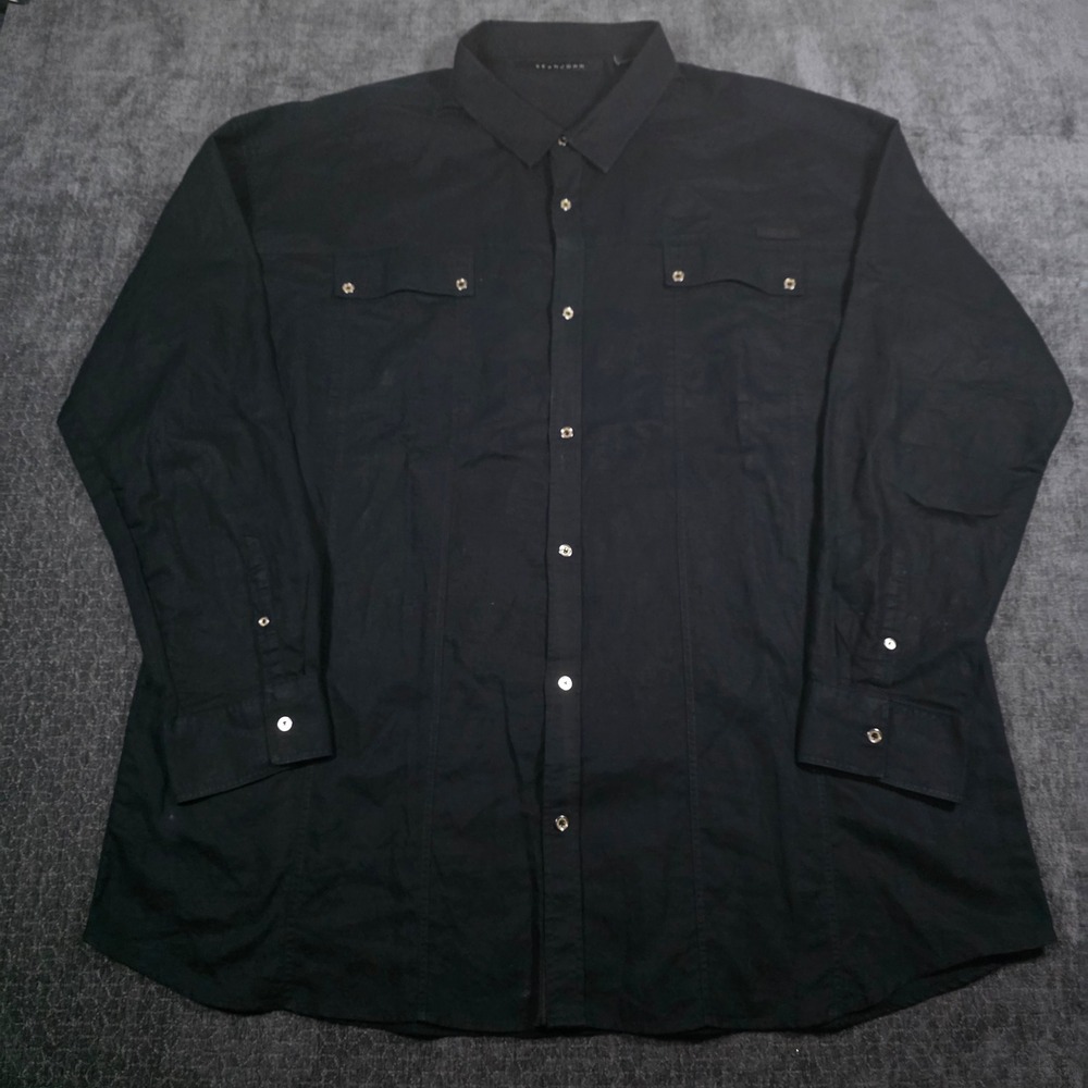 Sean John Mens 5XB Big & Tall Black Linen Blend Long Sleeve Button Down Shirt